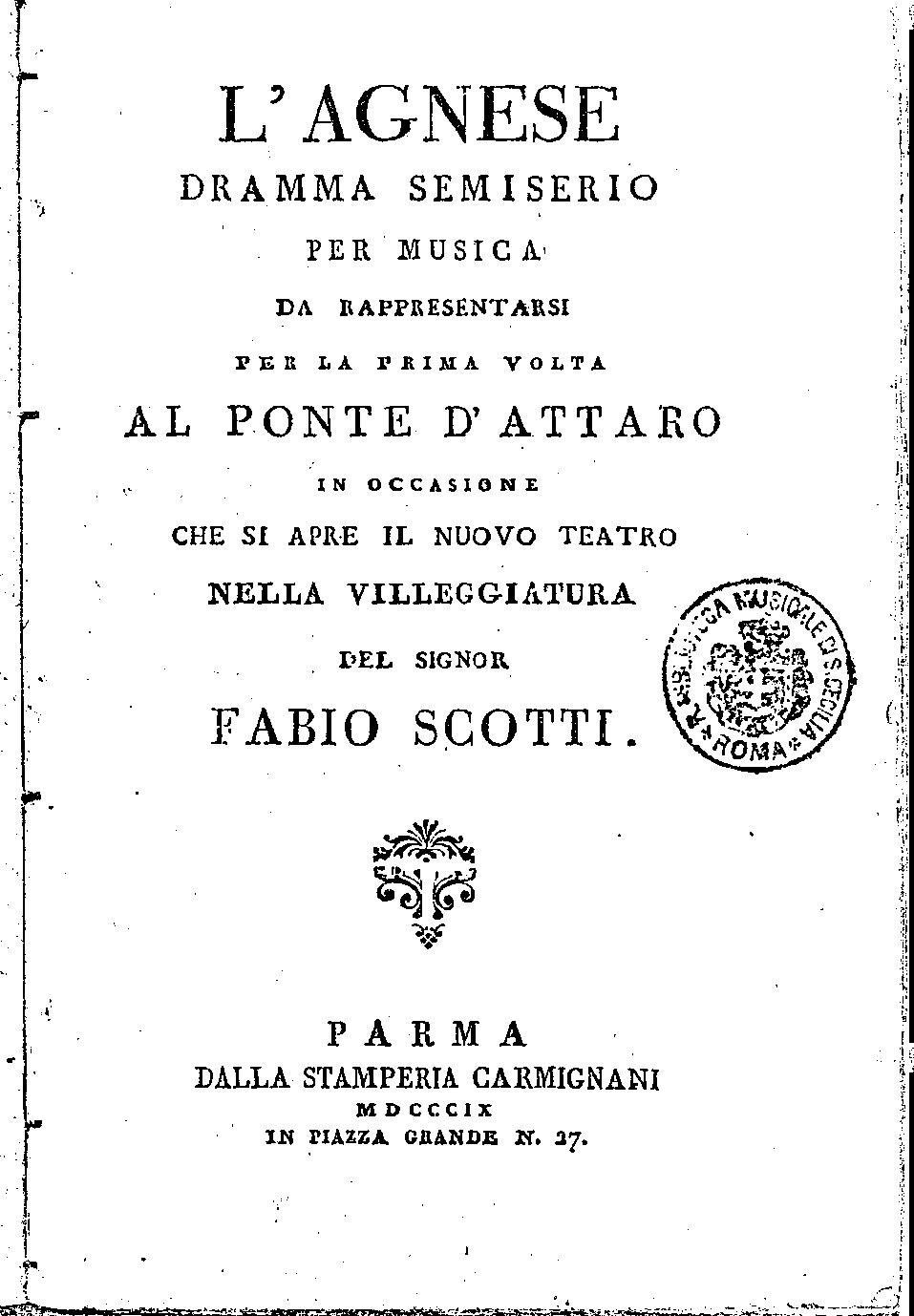 Frontespizio del libretto originale del 1809